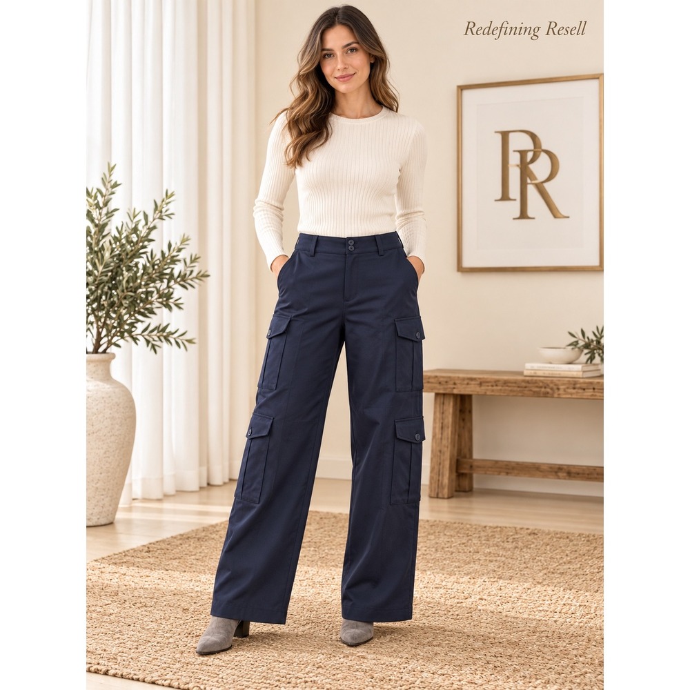 Lauren Ralph Lauren Navy Blue Wide Leg Cargo Pants High Rise Size 8
